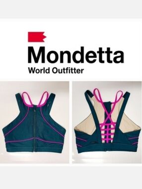 Mondetta Teal & Hot Punk Front Zip Strappy Sports Bra Sz Small